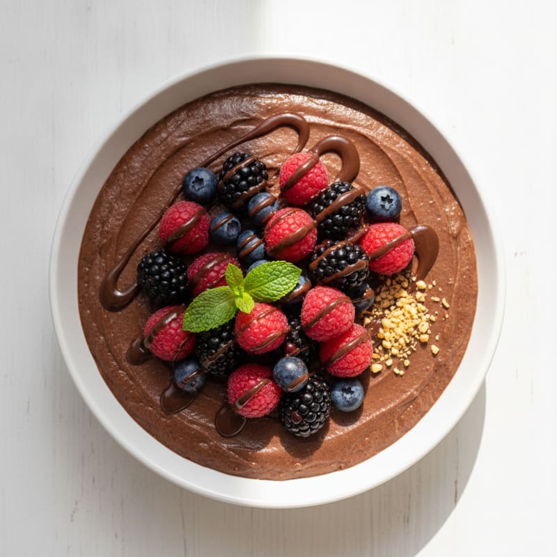 Silky Chocolate Protein Pudding with Mixed Berries