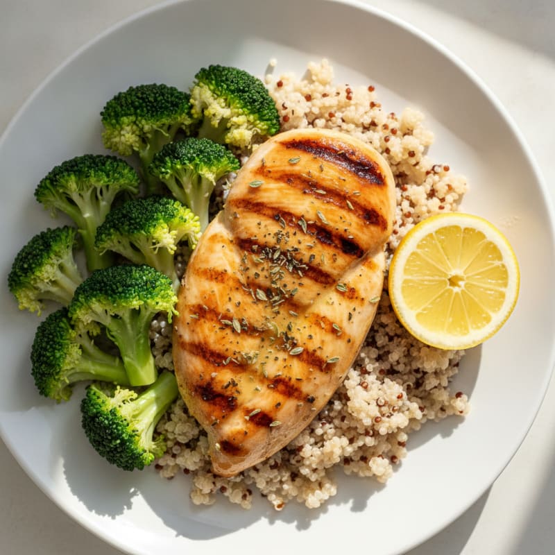 Grilled Chicken Breast with Quinoa and Steamed Broccoli