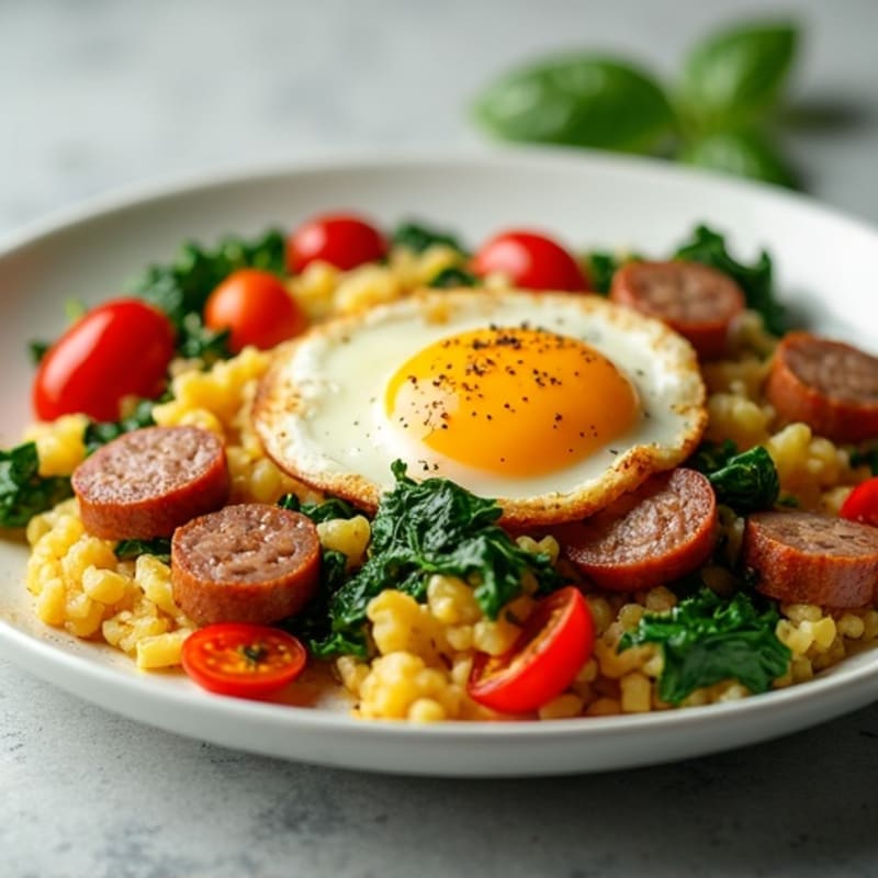 Egg White and Turkey Sausage Scramble with Spinach and Bell Peppers