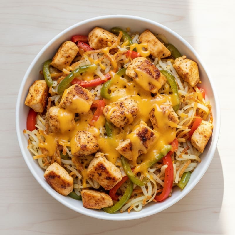 Cheesy Chicken and Hashbrown Breakfast Bowl