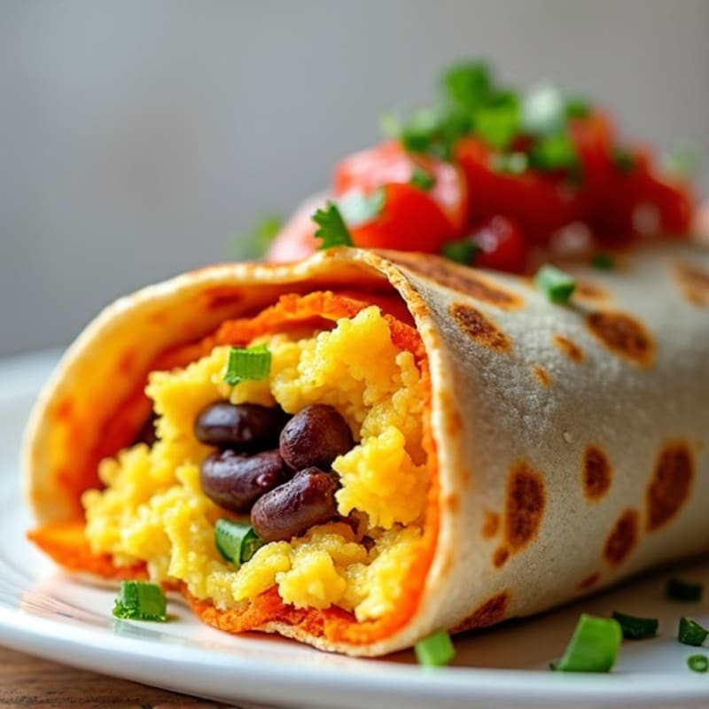 Crispy Sweet Potato and Scrambled Egg Burrito with Fresh Salsa