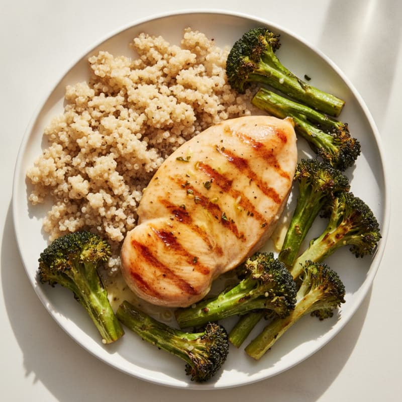 Grilled Chicken Breast with Quinoa and Roasted Broccoli