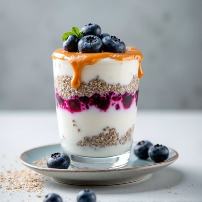 Greek Yogurt Protein Parfait with Almond Butter and Chia Seeds