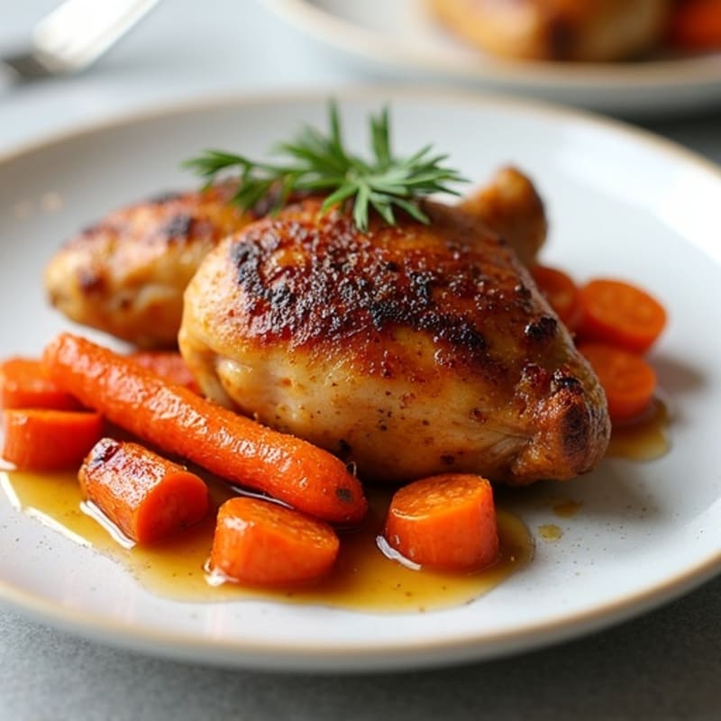 Maple-Glazed Roasted Carrots and Crispy Chicken Thighs