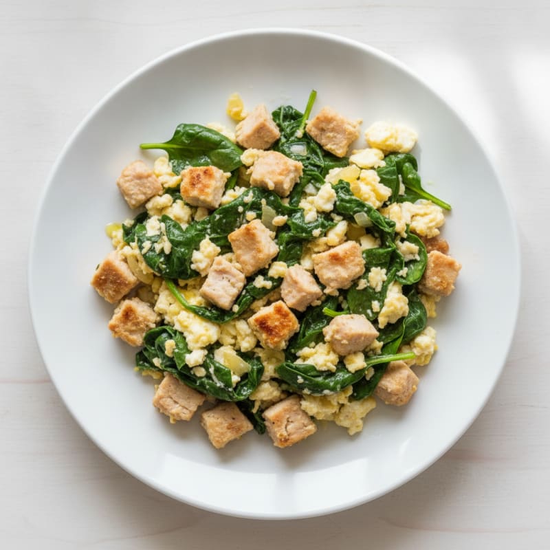 Egg White Spinach Scramble with Diced Turkey Breast