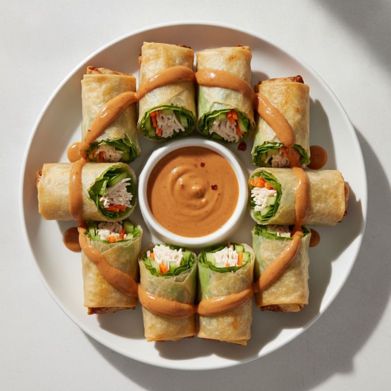 Chicken Spring Rolls with Spicy Peanut Sauce