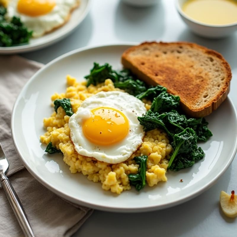 Cottage Cheese and Egg White Scramble with Sautéed Spinach