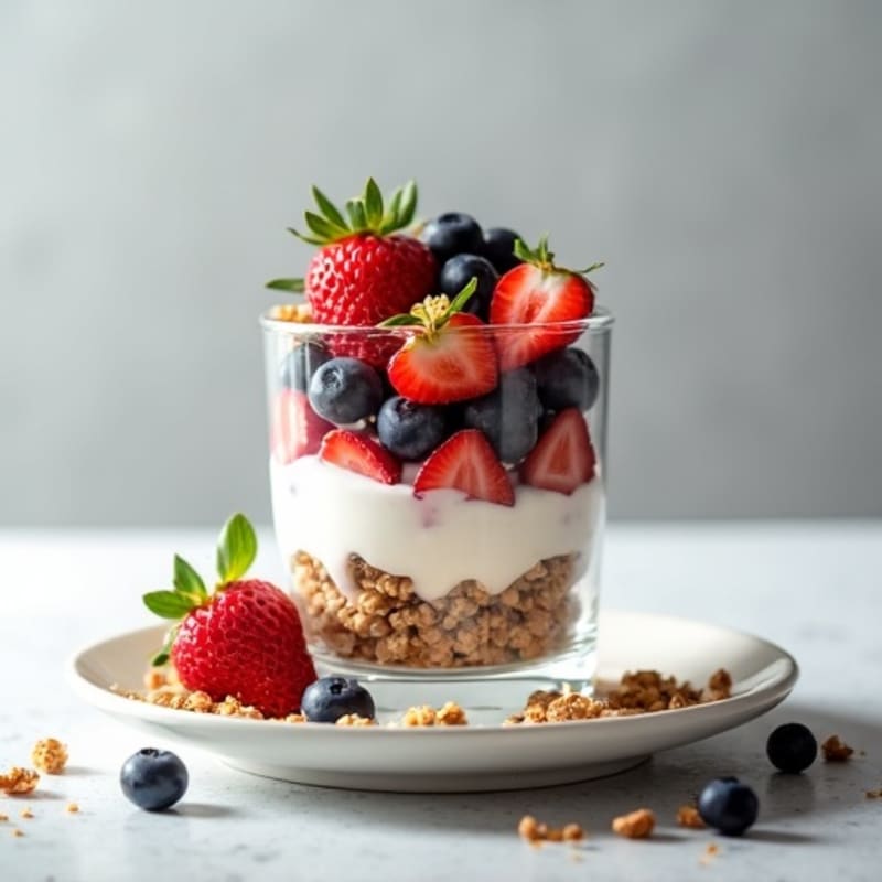 Greek Yogurt Parfait with Crunchy Almond Granola and Berries