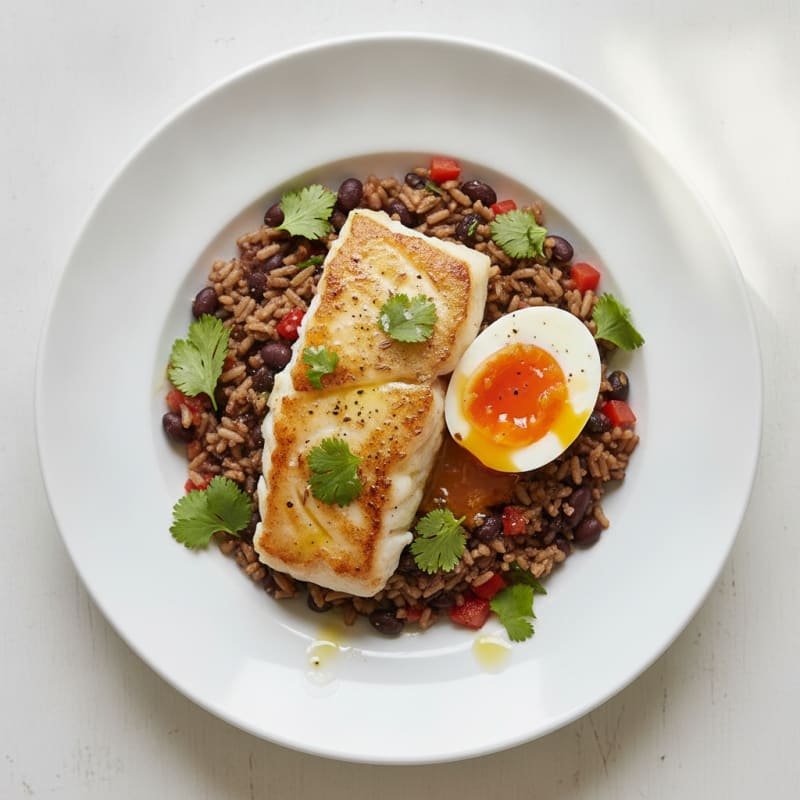 Pan-Seared Cod and Egg Rice Bowl