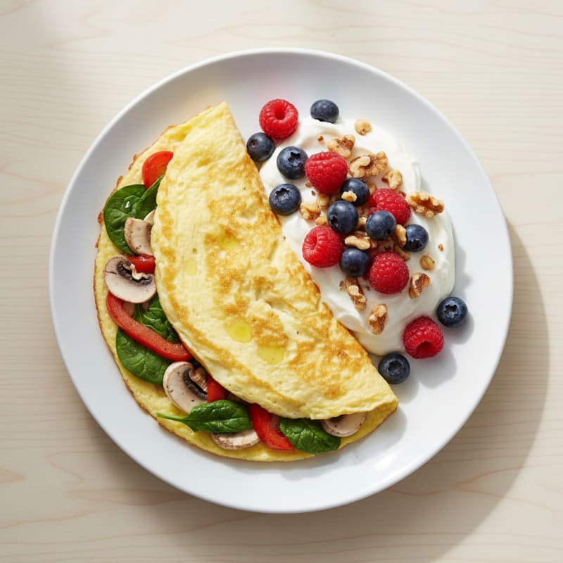 Egg White Veggie Omelette with Greek Yogurt and Fresh Berries