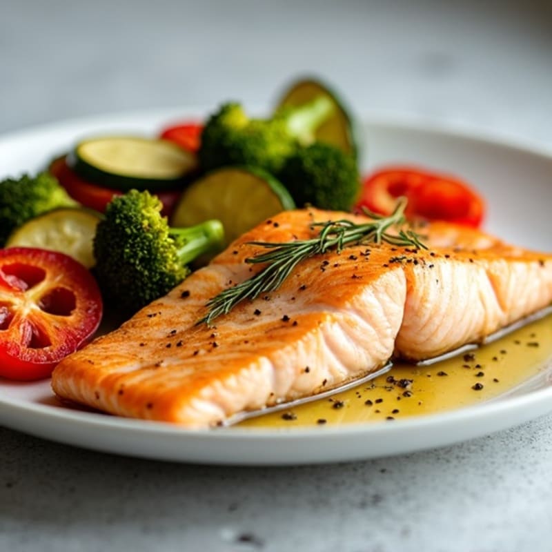 Lemon Herb Roasted Salmon with Crispy Roasted Vegetables