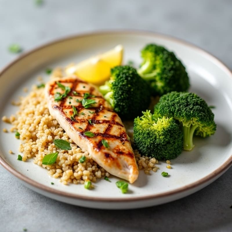 Grilled Chicken Breast with Quinoa and Roasted Broccoli
