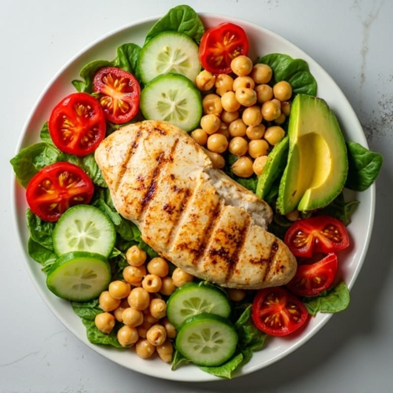 Grilled Chicken Salad with Crunchy Vegetables and Lemon Vinaigrette