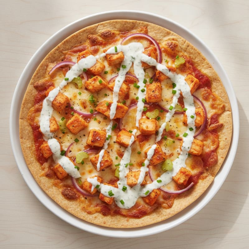 Buffalo Chicken Pizza with Ranch Drizzle