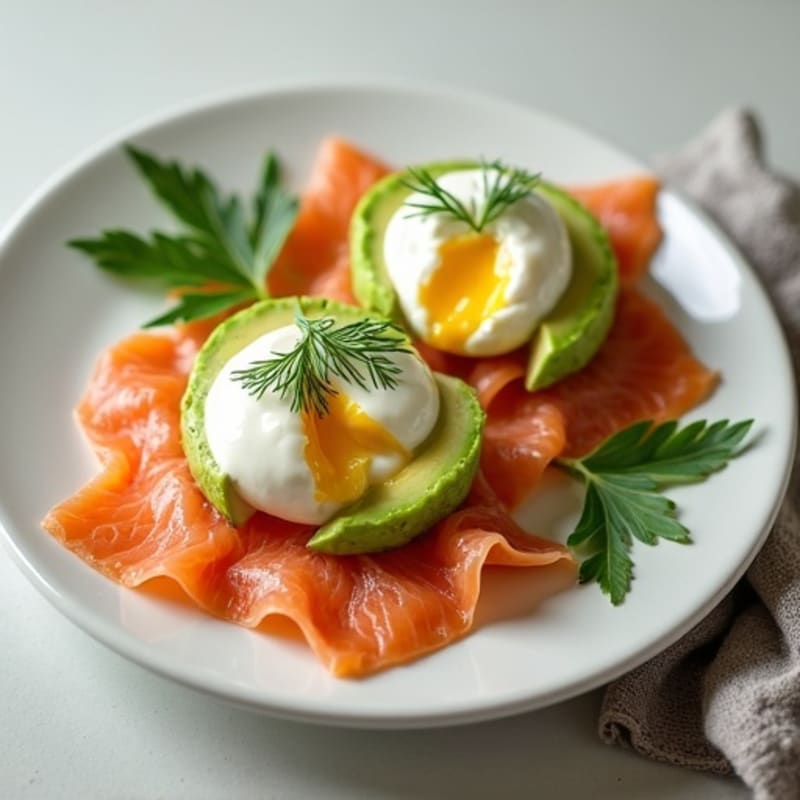 Poached Eggs with Smoked Salmon and Creamy Avocado-Dill Sauce