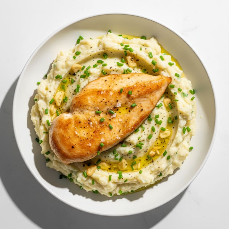 Garlic Mashed Potatoes with Chives and Seared Chicken