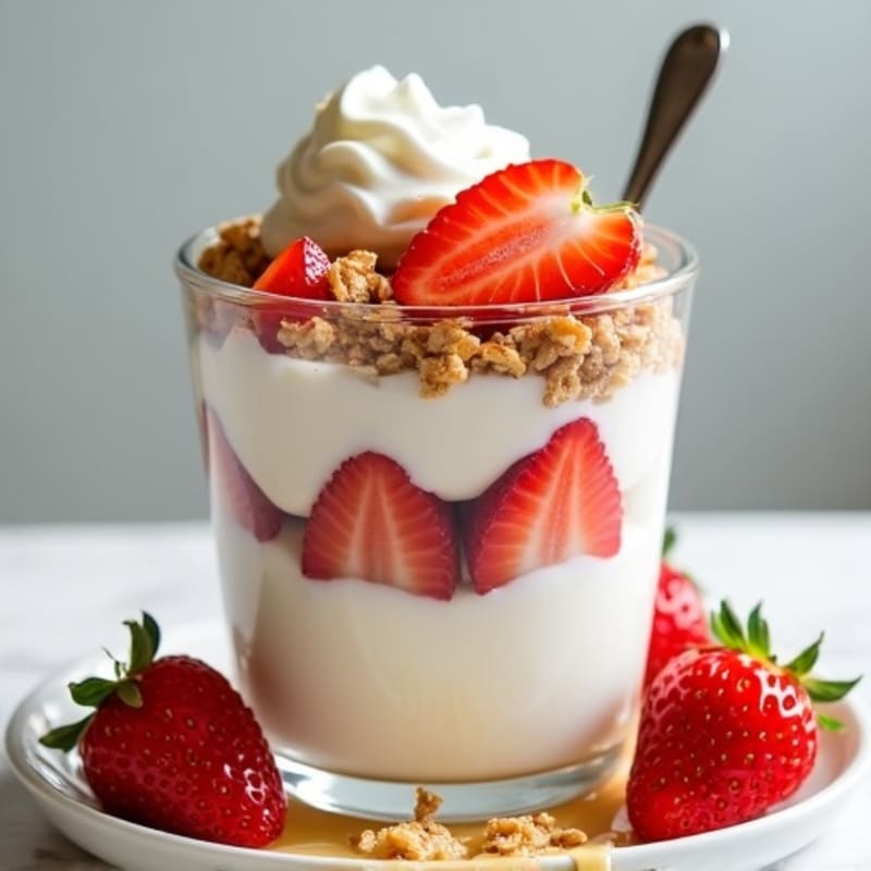 Cottage Cheese Yogurt Parfait with Kashi Cereal and Strawberries