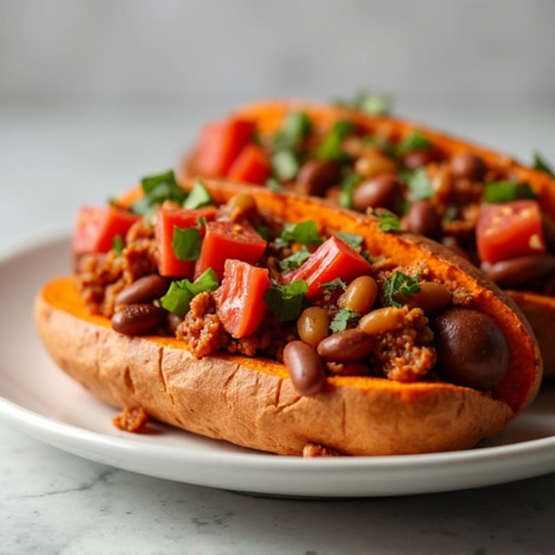Lean Turkey Chili-Topped Sweet Potato Dogs