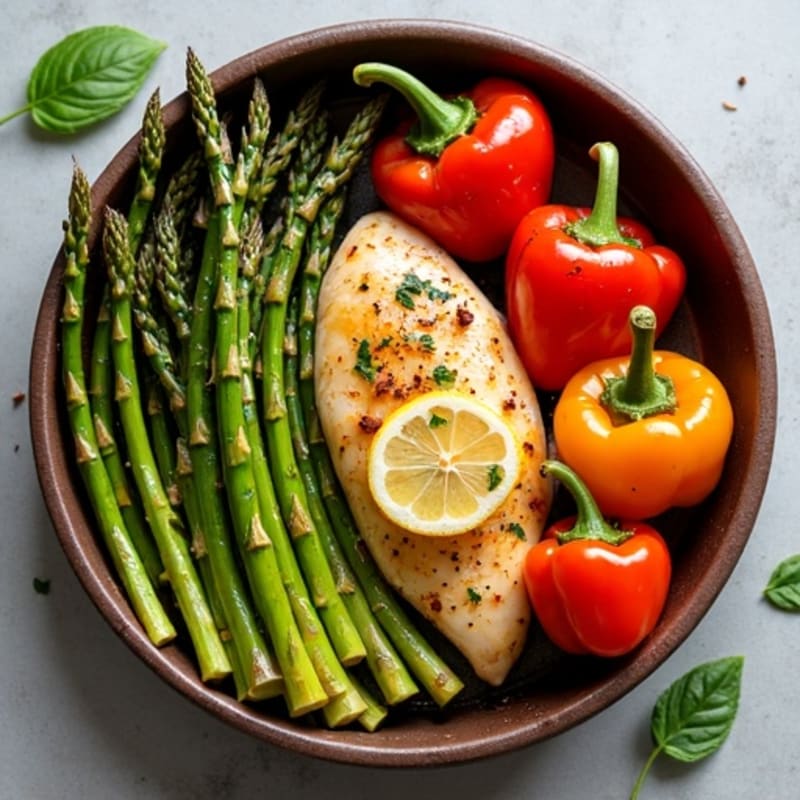 Sheet Pan Lemon-Garlic Chicken with Roasted Asparagus and Bell Peppers