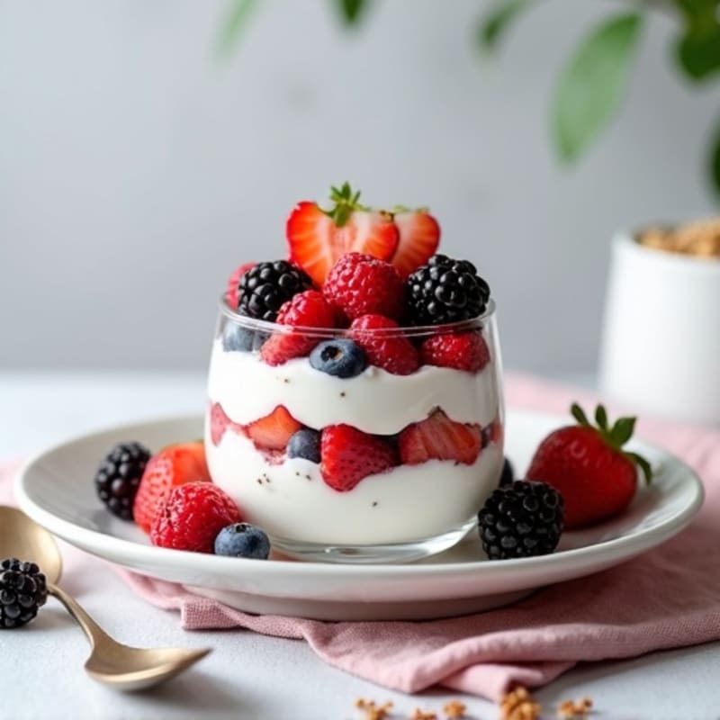 Greek Yogurt Protein Parfait with Mixed Berries and Chia Seeds