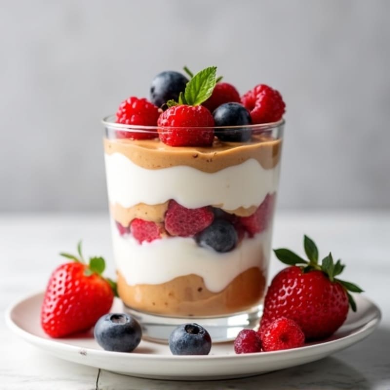 Greek Yogurt Protein Parfait with Almond Butter and Berries