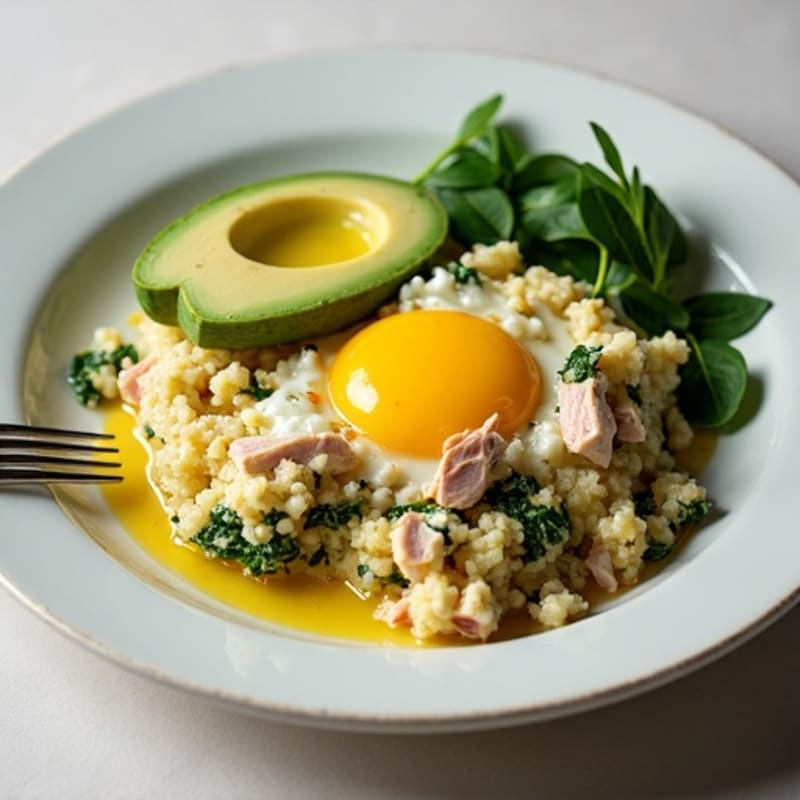 Cottage Cheese Scramble with Spinach and Smoked Turkey