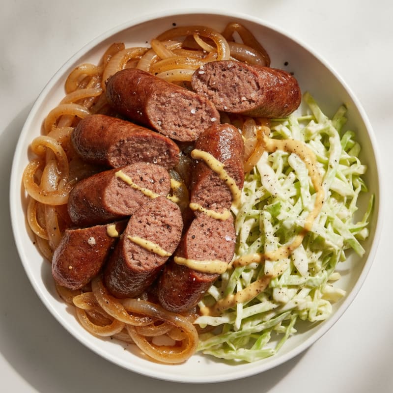 Halal Frankfurters with Caramelized Onions