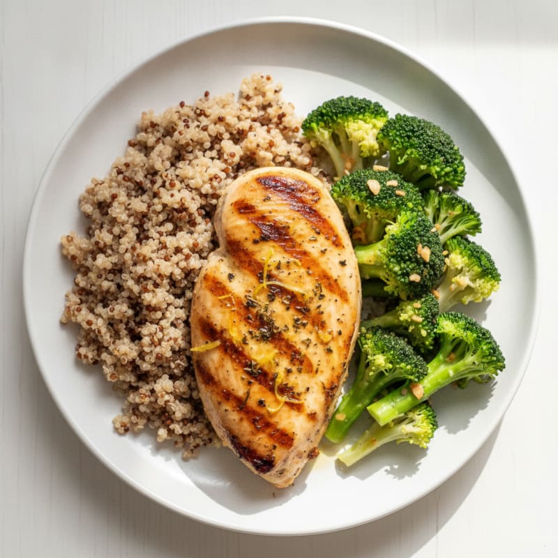 Grilled Chicken Breast with Quinoa and Steamed Broccoli