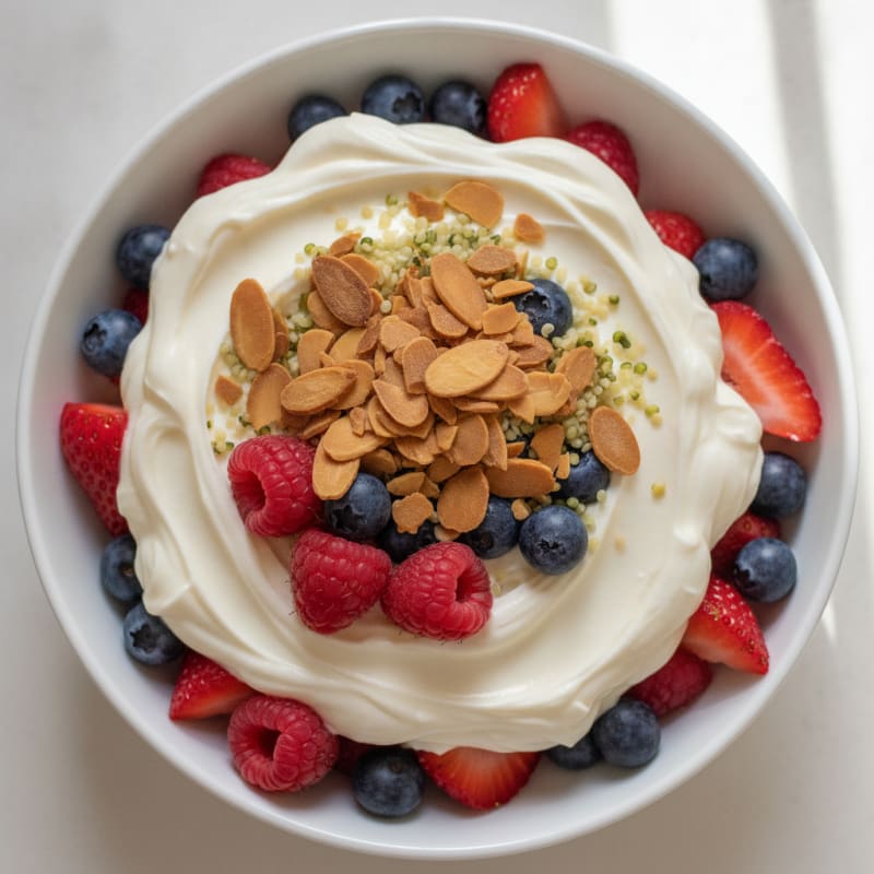Greek Yogurt Protein Parfait with Mixed Berries and Almonds