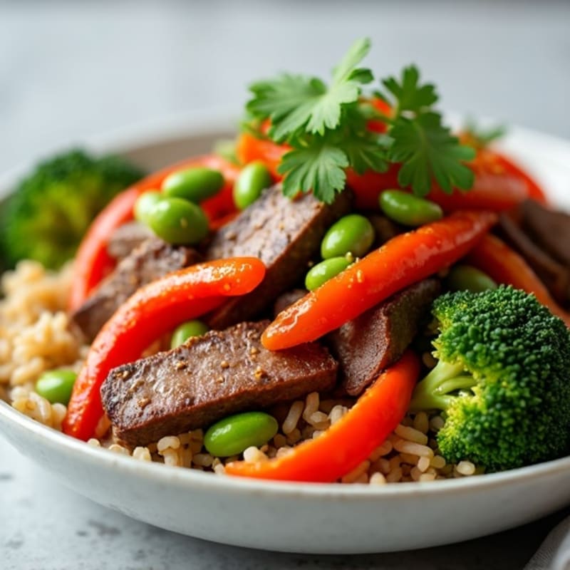 Savory Quick Stir-Fried Beef with Crispy Vegetables and Brown Rice