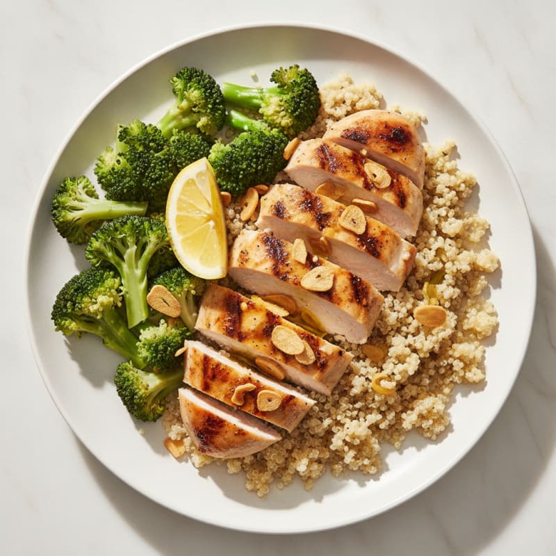 Grilled Chicken Breast with Quinoa and Steamed Broccoli