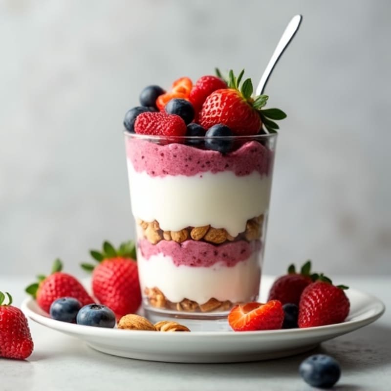 Vanilla Greek Yogurt Protein Parfait with Berries and Almonds