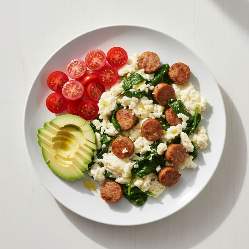 Egg White and Turkey Sausage Scramble with Spinach