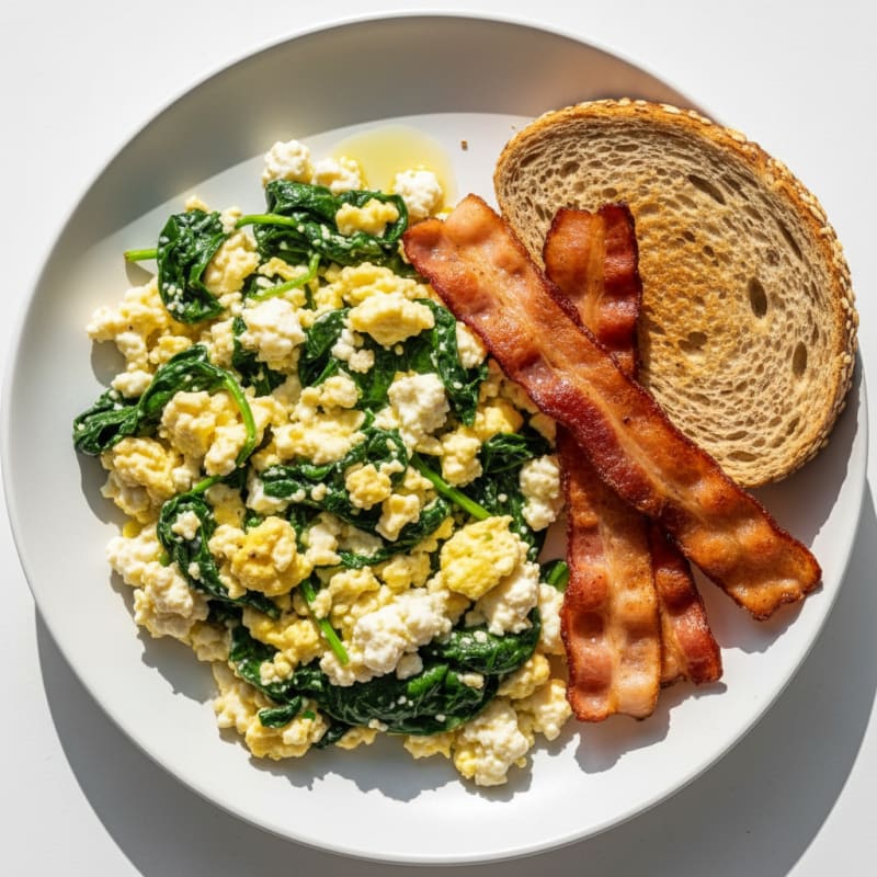 Cottage Cheese Scramble with Spinach and Turkey Bacon