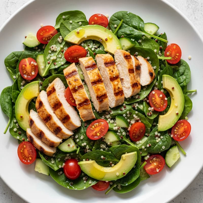 Grilled Chicken and Quinoa Salad with Spinach