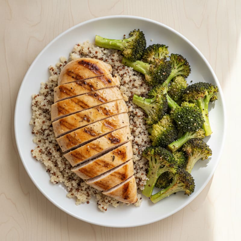 Grilled Chicken Breast with Quinoa and Roasted Broccoli