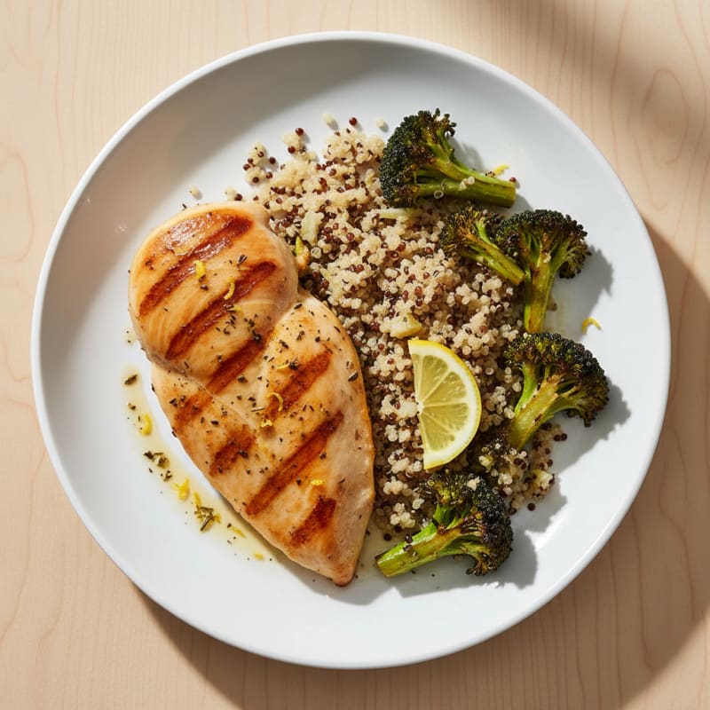Grilled Chicken Breast with Roasted Broccoli and Quinoa