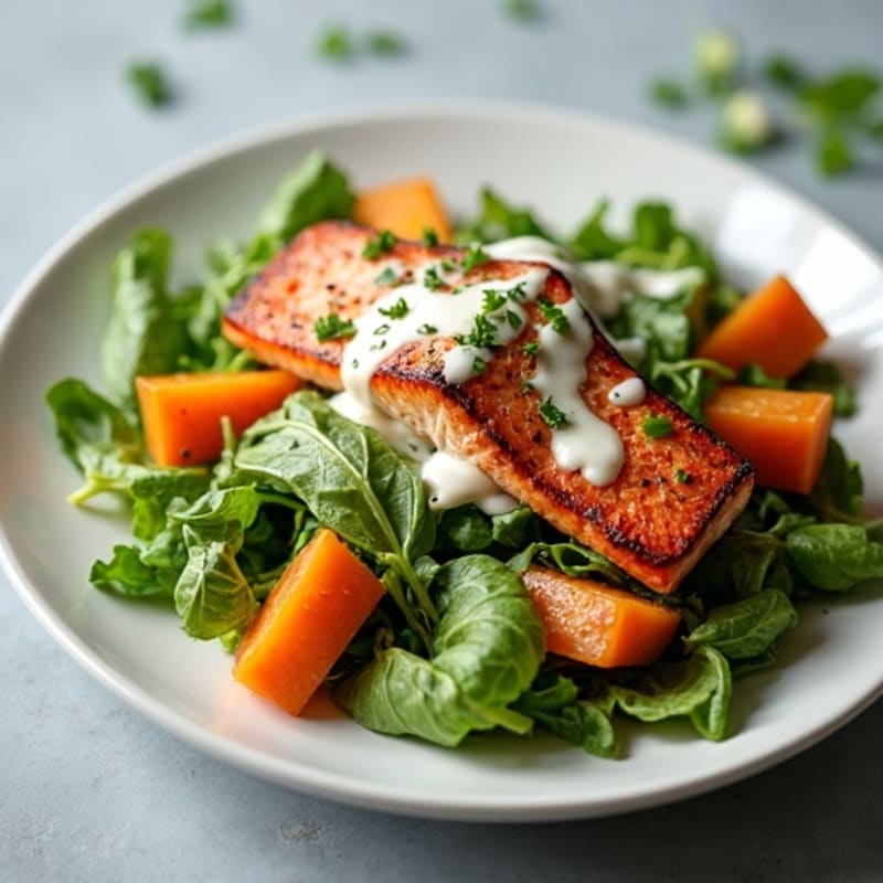 Roasted Salmon and Sweet Potato Salad with Creamy Dressing