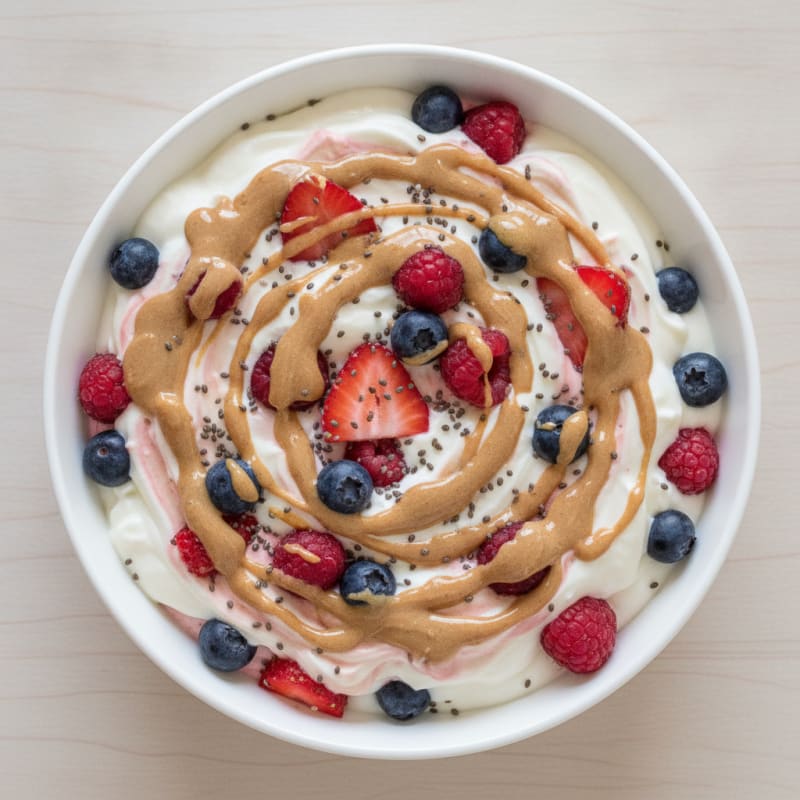 Greek Yogurt Protein Parfait with Mixed Berries and Almond Butter