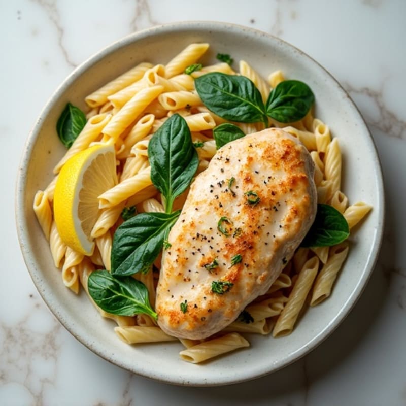 Creamy Lemon Garlic Chicken Pasta with Fresh Spinach