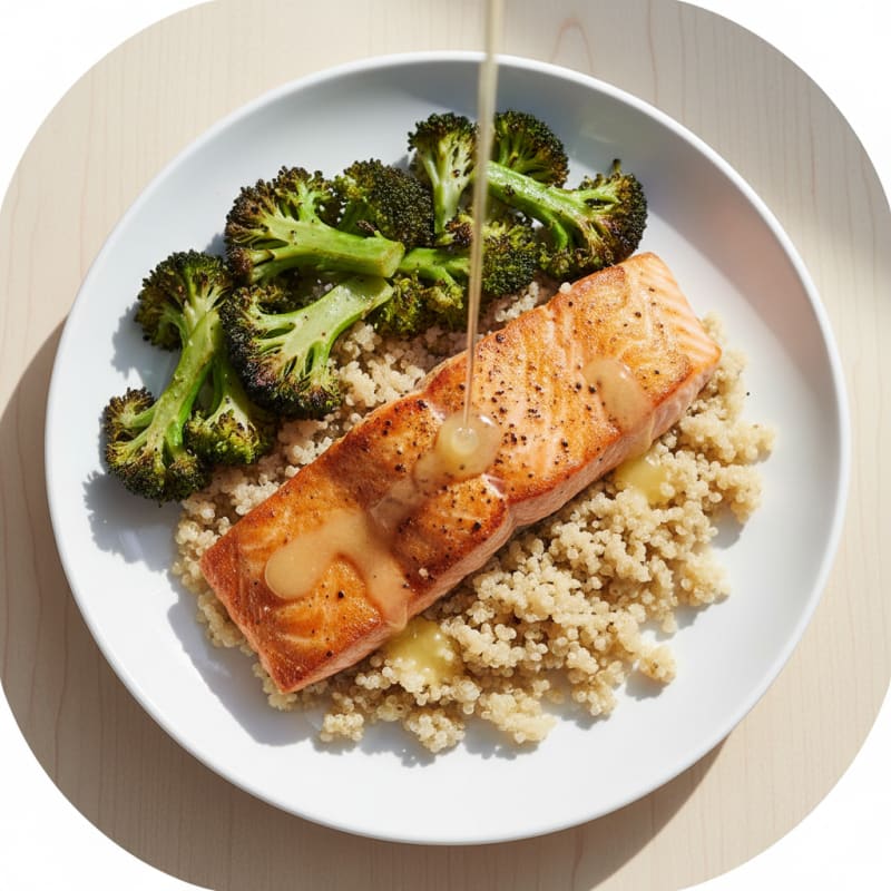 Pan-Seared Salmon with Roasted Broccoli and Quinoa