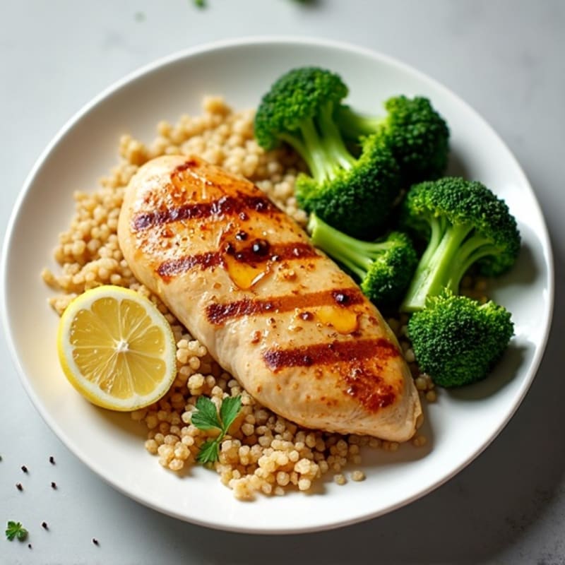 Grilled Chicken Breast with Quinoa and Steamed Broccoli
