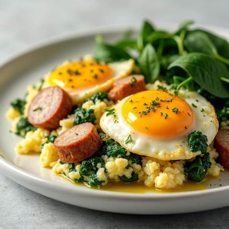 Cottage Cheese Egg Scramble with Spinach and Turkey Sausage
