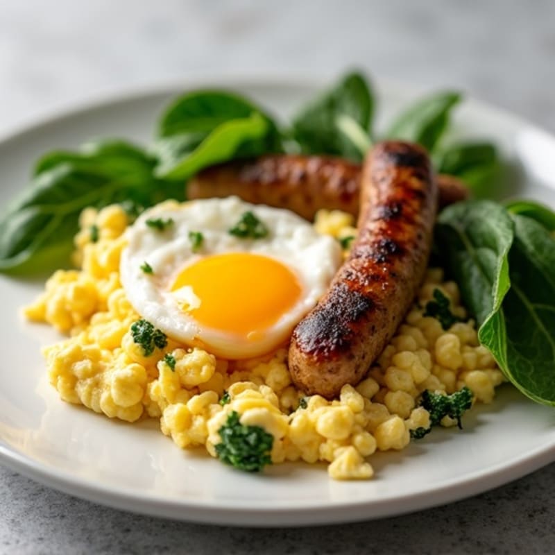 Egg White and Turkey Sausage Scramble with Cottage Cheese and Spinach