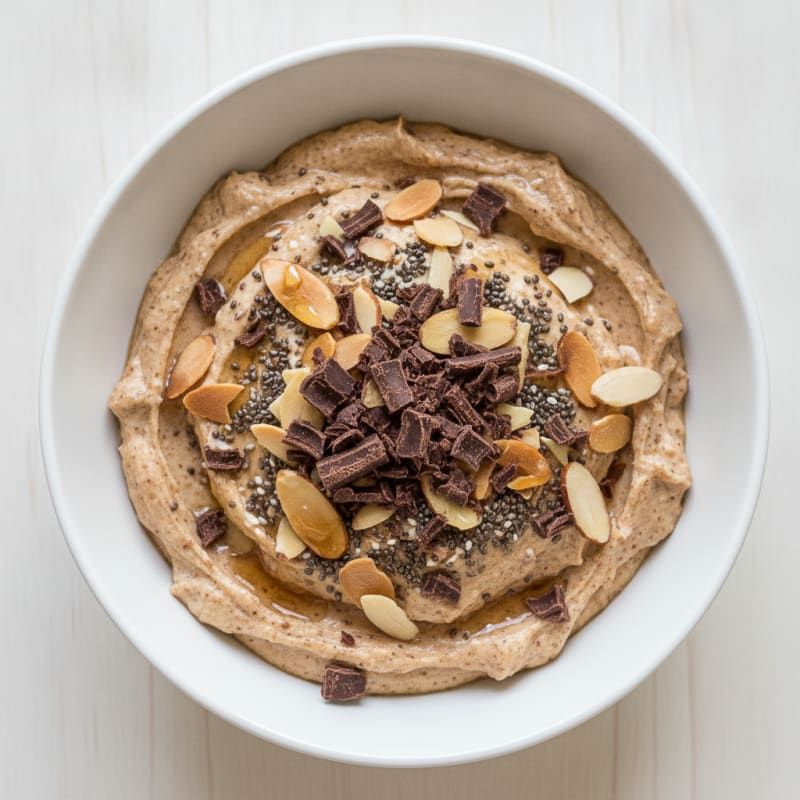 Coffee Protein Yogurt Parfait with Dark Chocolate Shavings