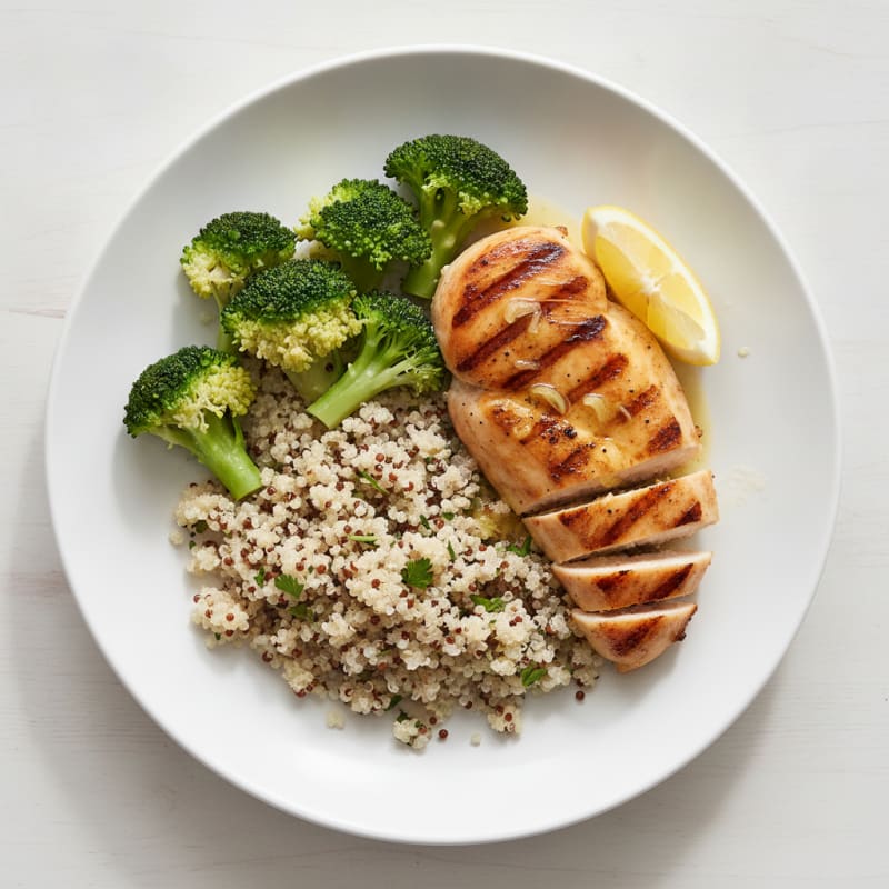 Grilled Chicken Breast with Quinoa and Steamed Broccoli