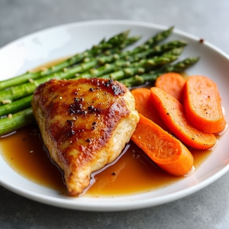 Crispy Maple Glazed Chicken Thighs with Roasted Carrots and Tender Asparagus