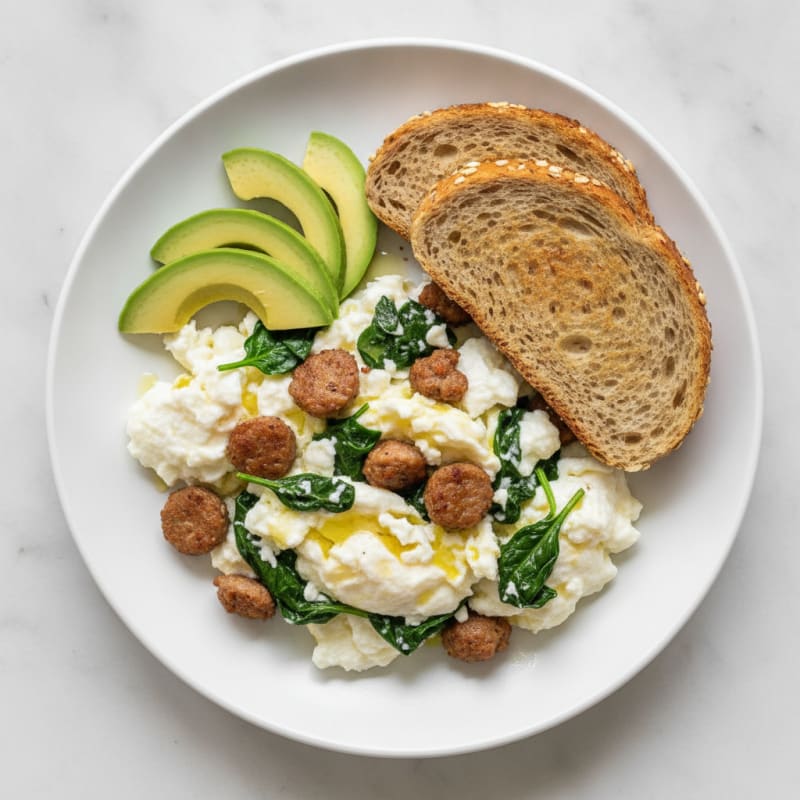 Egg White Scramble with Turkey Sausage and Spinach