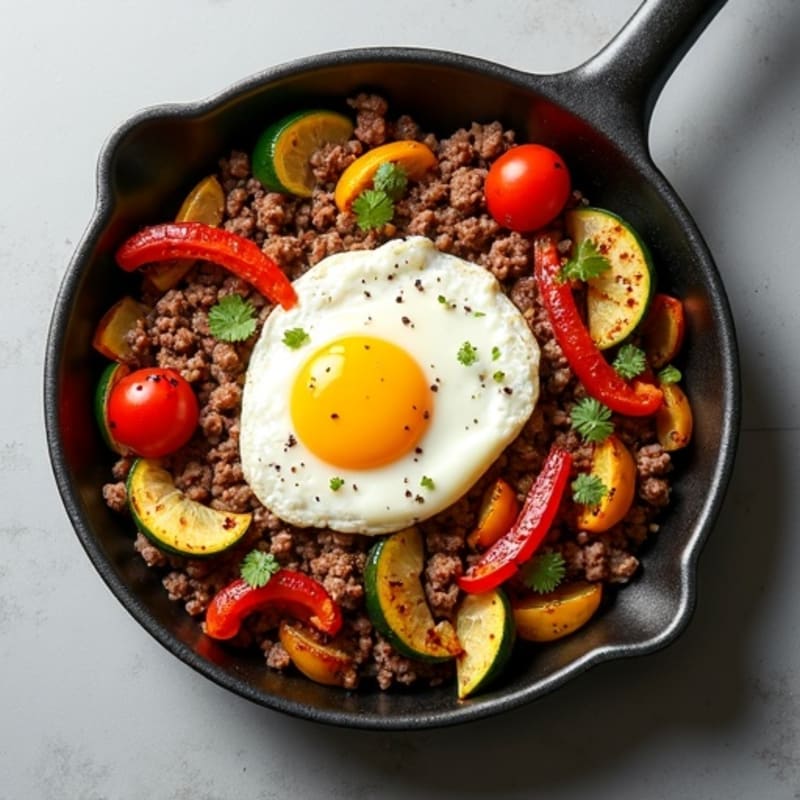 Savory Ground Beef and Roasted Vegetable Skillet