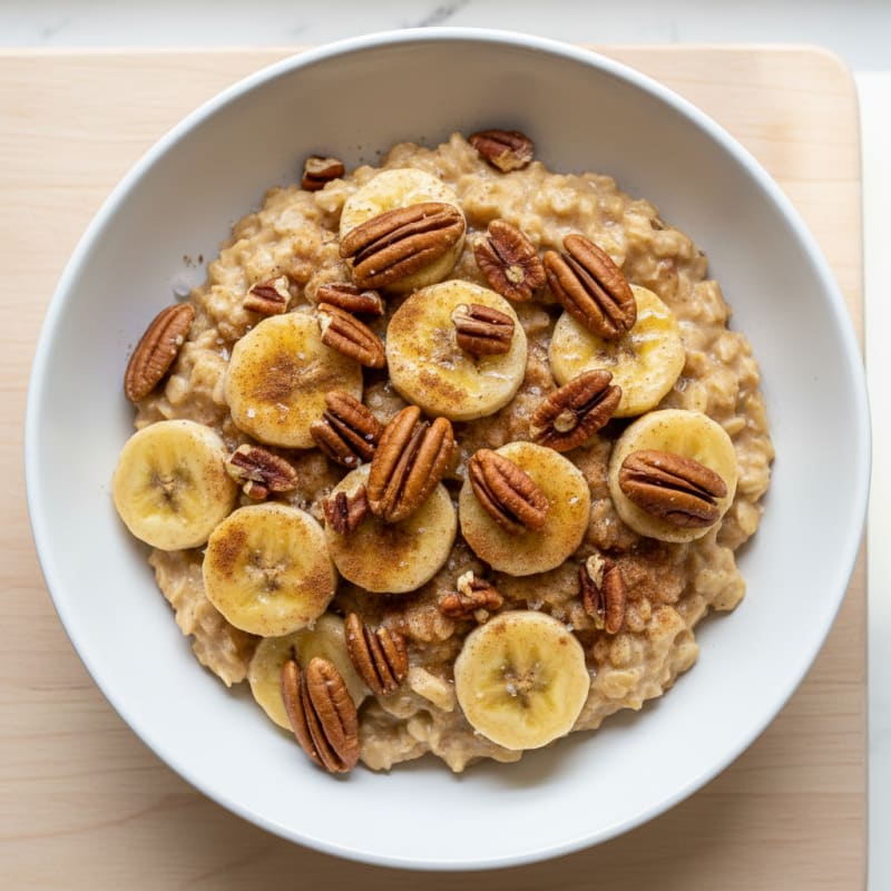 Warm Banana Oatmeal with Toasted Pecans